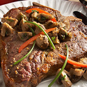 T-Bone Steak with Parmesan-Dusted Mushrooms